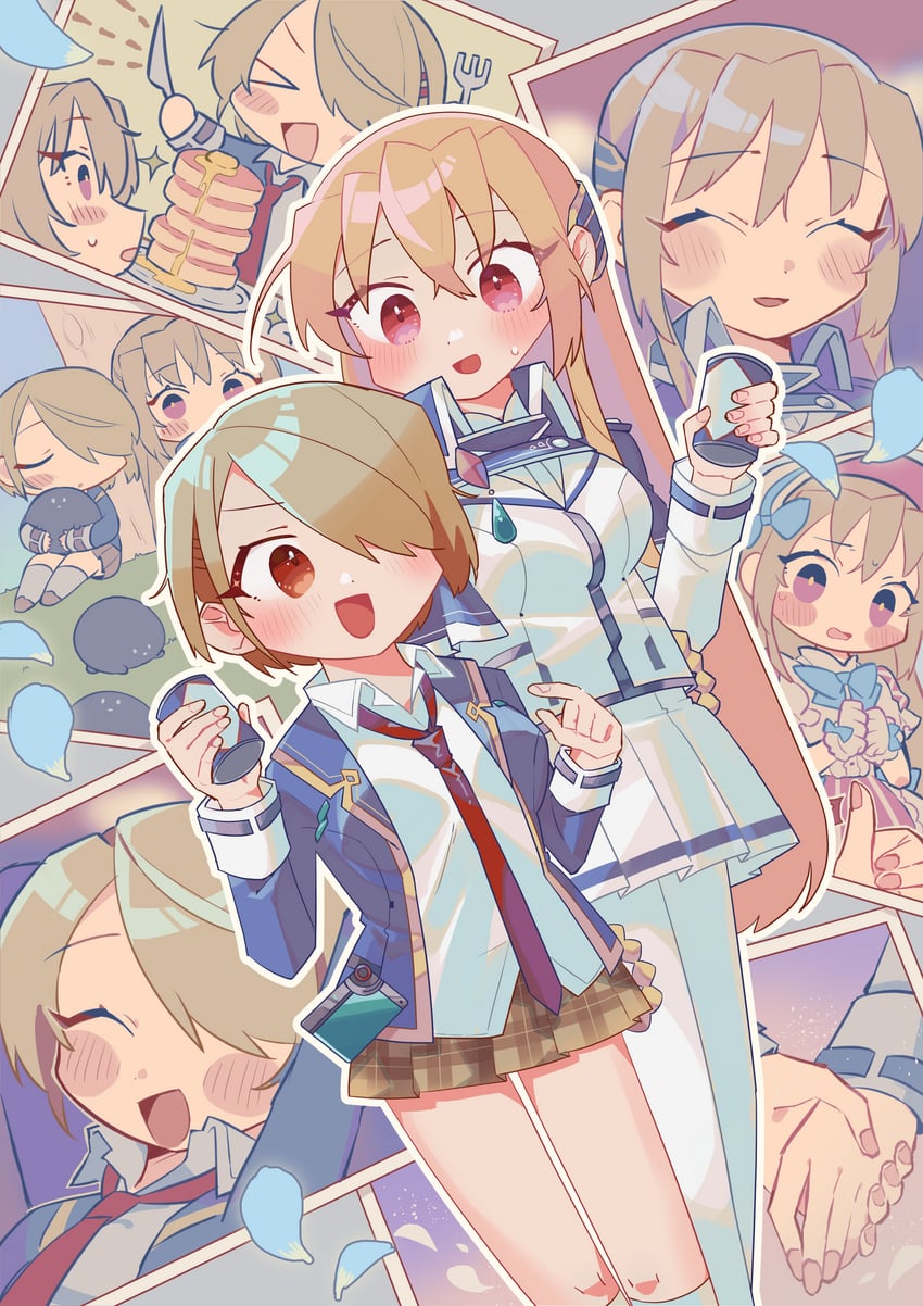 kayamori ruka, shirakawa yuina, and narvy (heaven burns red) drawn by muratake_oumu