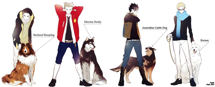bokuto koutarou, kuroo tetsurou, akaashi keiji, and tsukishima kei (haikyuu!!) drawn by yasai_(getsu)