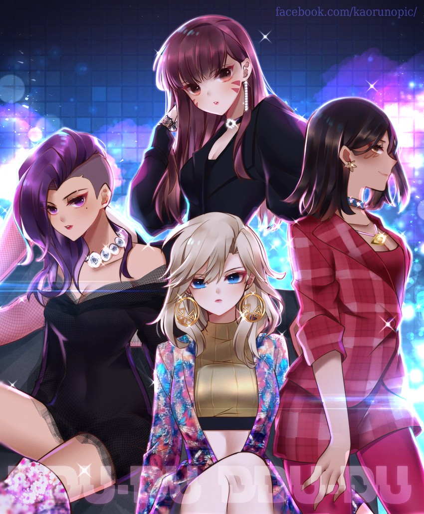 d.va, mercy, pharah, and sombra (overwatch and 2 more) drawn by kaoruru_(sakuno2911)