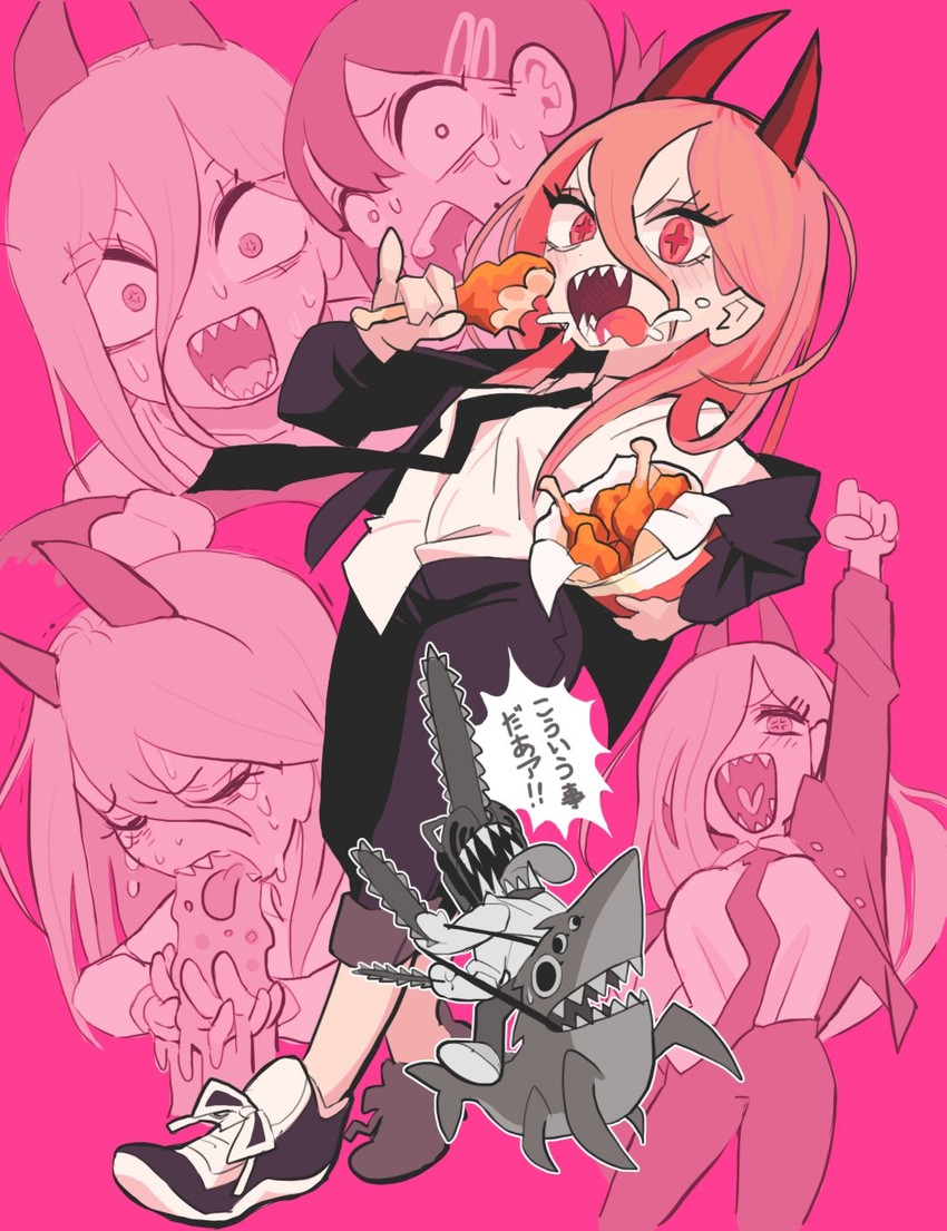 power, denji, higashiyama kobeni, beam, and shark devil (chainsaw man) drawn by gashi-gashi