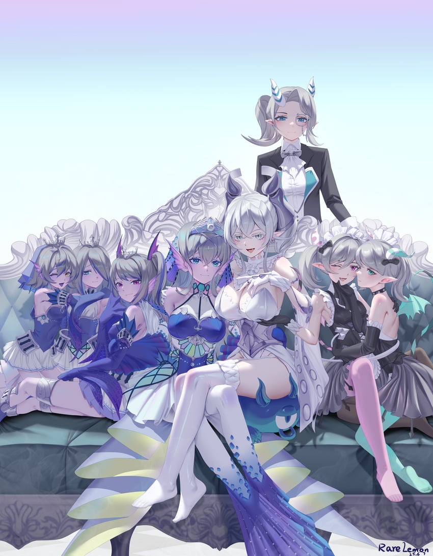 lovely labrynth of the silver castle, kitkallos, tearlaments kitkallos, arianna the labrynth servant, arianne the labrynth servant, and 4 more (yu-gi-oh!) drawn by rare_lemon
