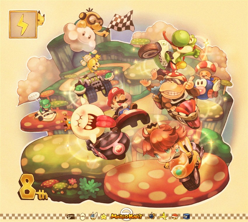 pikachu, mario, luigi, princess daisy, yoshi, and 11 more (pokemon and 6 more) drawn by sui_(petit_comet)
