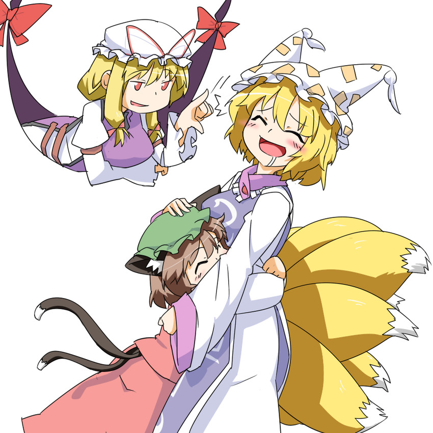 yakumo yukari, yakumo ran, and chen (touhou) drawn by hihachi