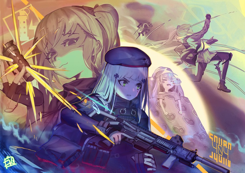 hk416, ump45, ump9, and g11 (girls' frontline) drawn by godsh0t