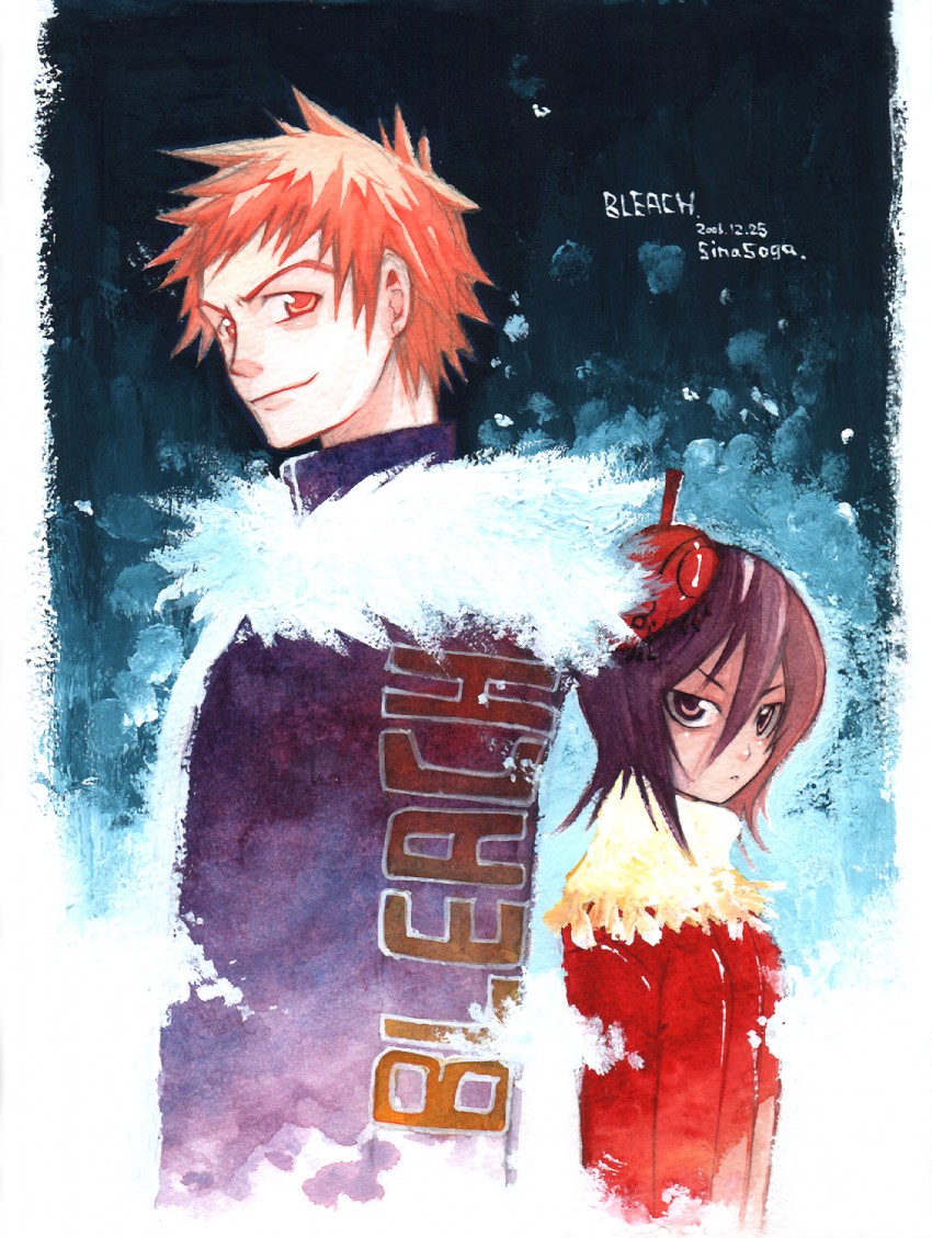 kuchiki rukia and kurosaki ichigo (bleach) drawn by soga_shiina