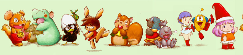memoru, beeton, calimero, ganba, nennen, and 5 more (tongari boushi no memoru and 6 more) drawn by rapis