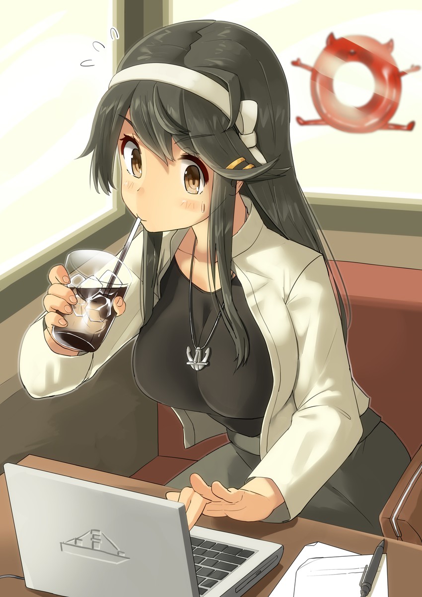 haruna and enemy lifebuoy (kantai collection) drawn by osananajimi_neko