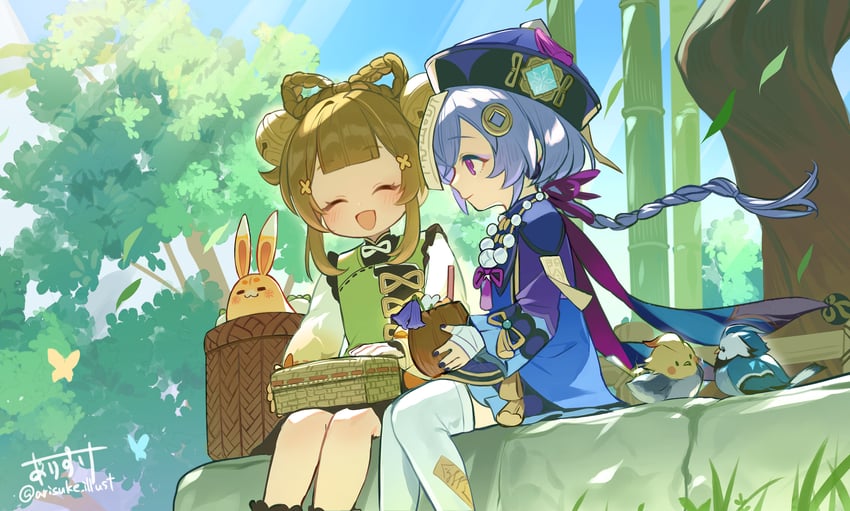 qiqi, yaoyao, and yuegui (genshin impact) drawn by arisuke_(natuyan)