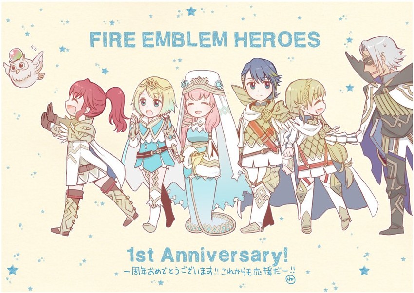anna, sharena, fjorm, alfonse, feh, and 2 more (fire emblem and 1 more) drawn by hira_(otemoto84)