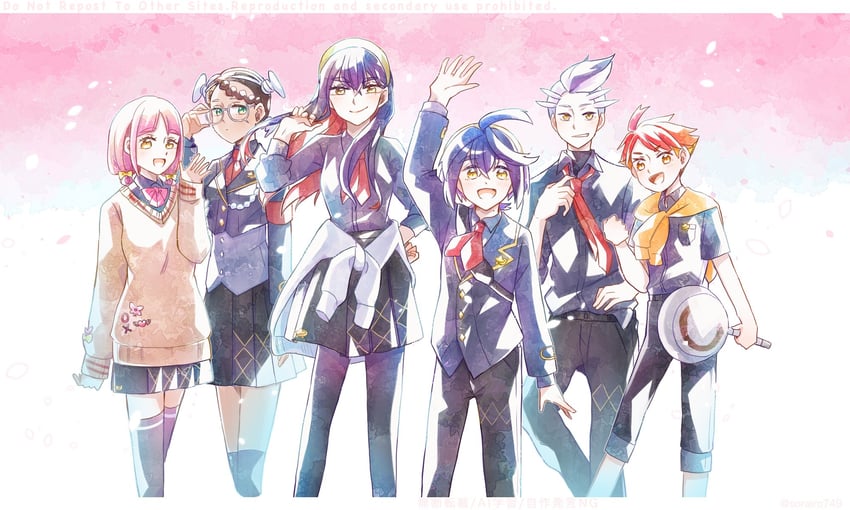 kieran, carmine, lacey, drayton, crispin, and 1 more (pokemon and 2 more) drawn by sorairo749