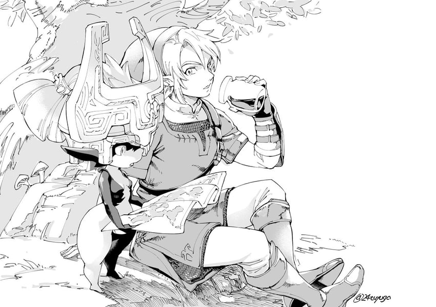 link and midna (the legend of zelda and 1 more) drawn by tsuyuga
