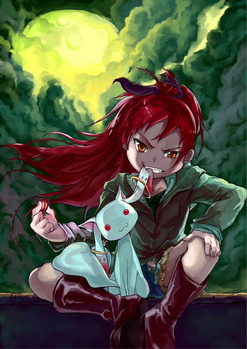 sakura kyoko and kyubey (mahou shoujo madoka magica) drawn by geregere_(lantern)