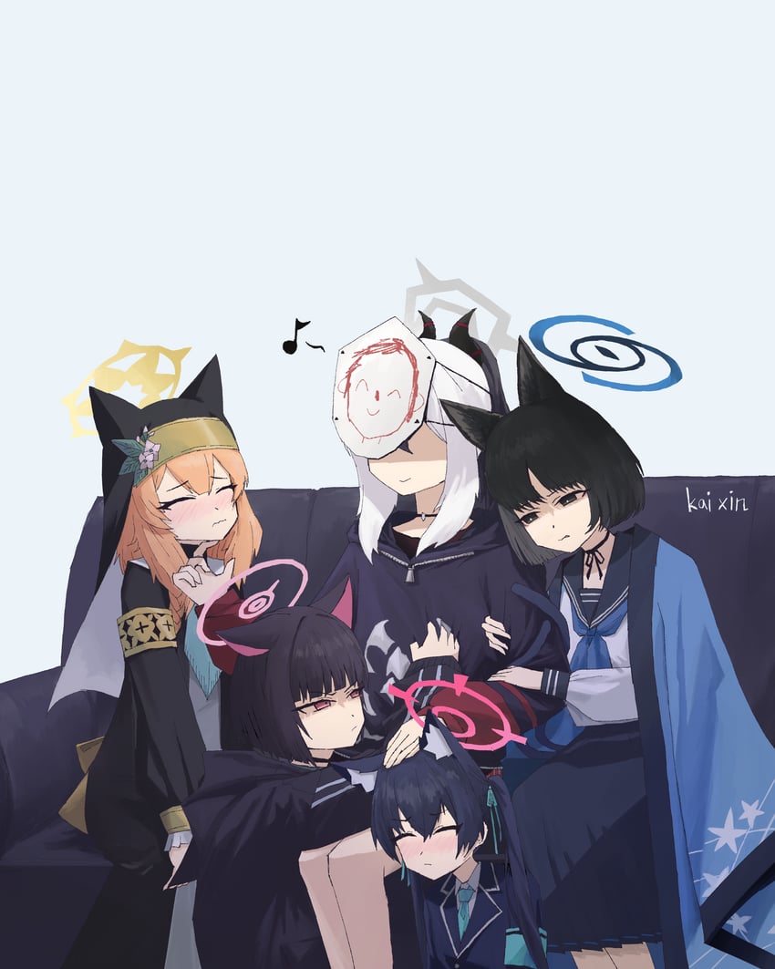 sensei, doodle sensei, mari, kazusa, kayoko, and 2 more (blue archive and 1 more) drawn by kai_xin