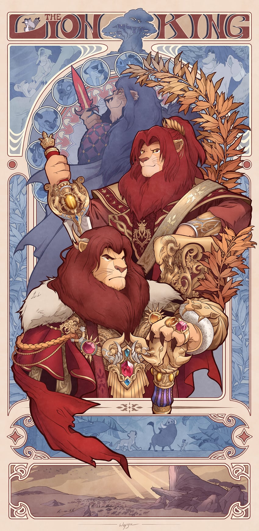 simba, scar, shenzi, mufasa, timon, and 5 more (the lion king) drawn by diamond_dust_(omega)