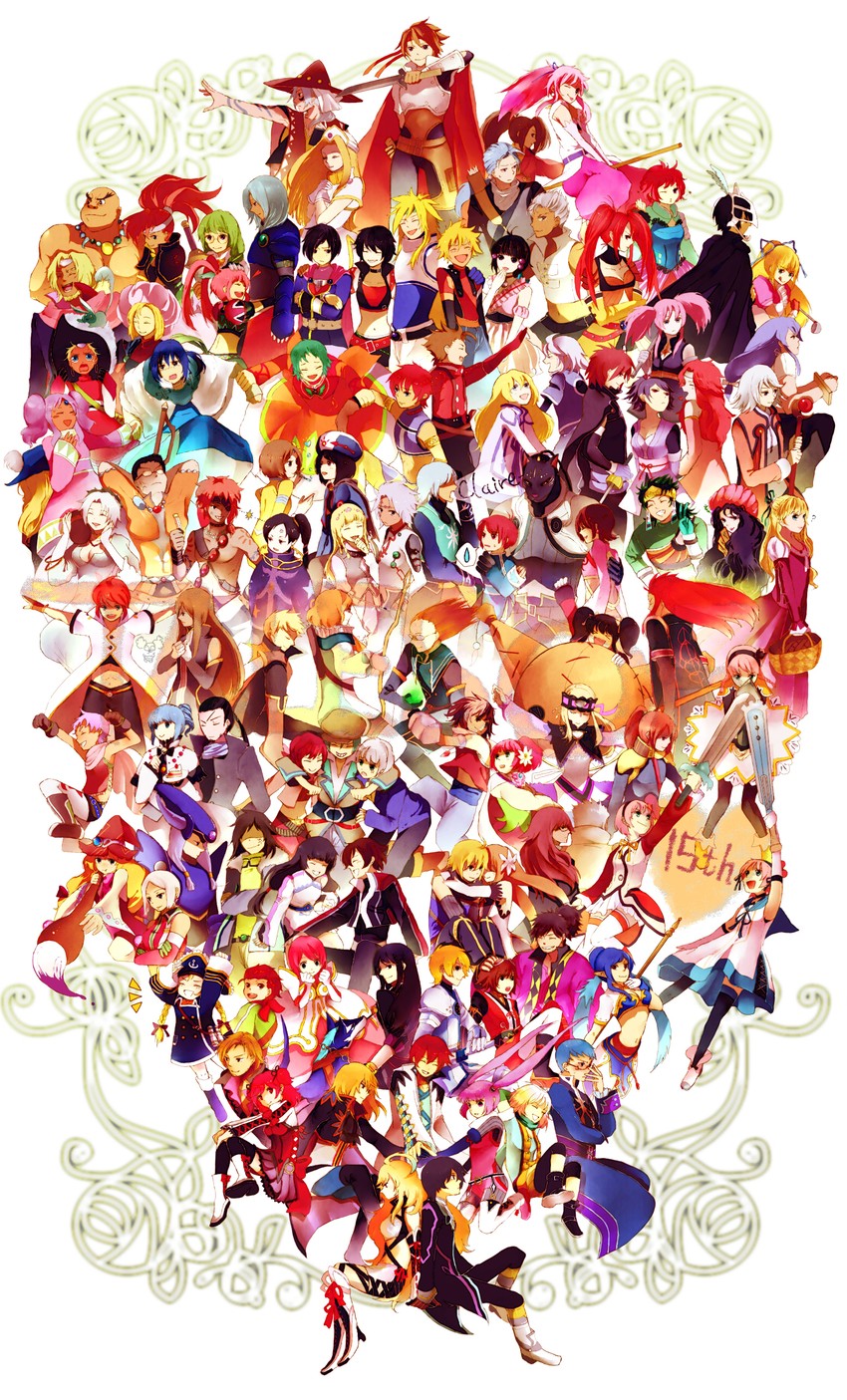 yuri lowell, estellise sidos heurassein, tear grants, luke fon fabre, rita mordio, and 97 more (tales of and 19 more) drawn by xxxceller