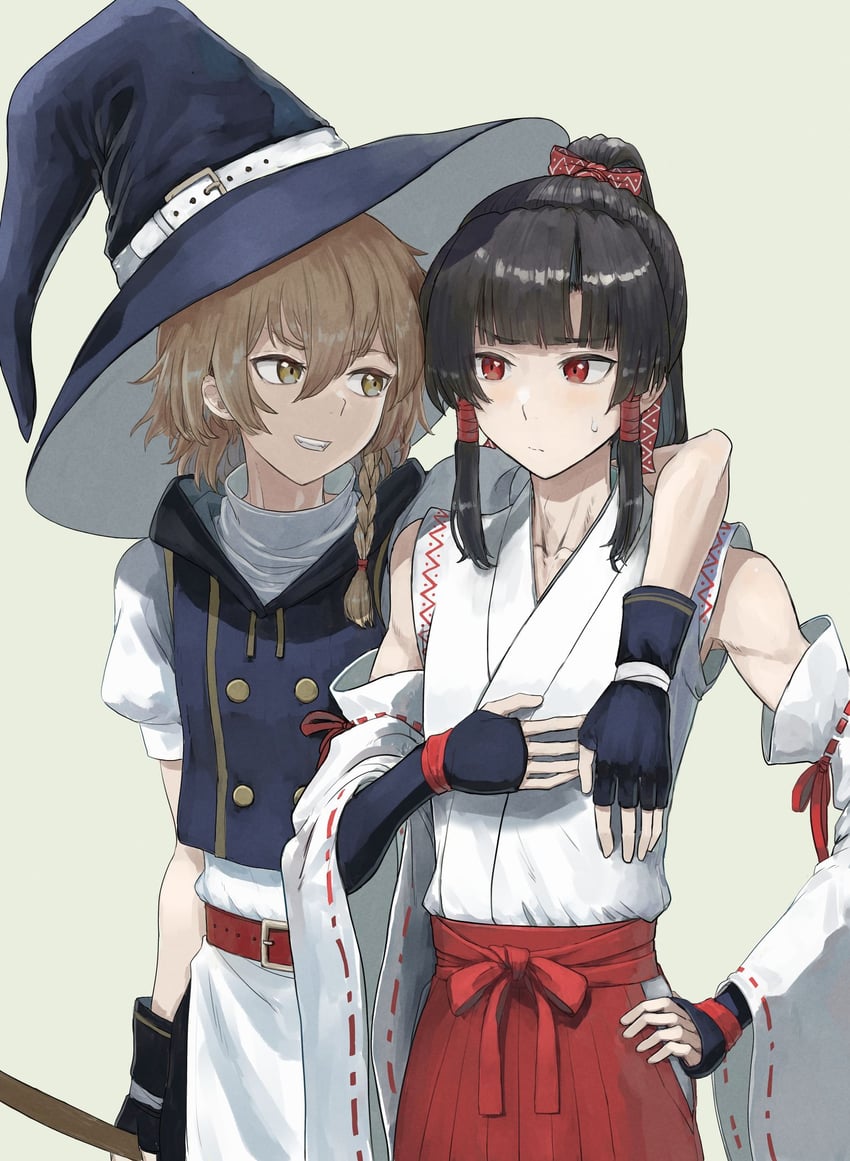hakurei reimu and kirisame marisa (touhou) drawn by harapan-kun