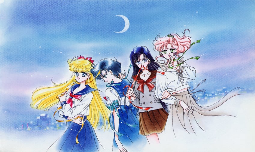 mizuno ami, aino minako, hino rei, and kino makoto (bishoujo senshi sailor moon) drawn by takeuchi_naoko