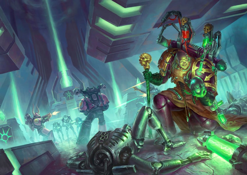 adeptus astartes, chaos space marine, apothecary, and fabius bile (warhammer 40k) drawn by lie_setiawan