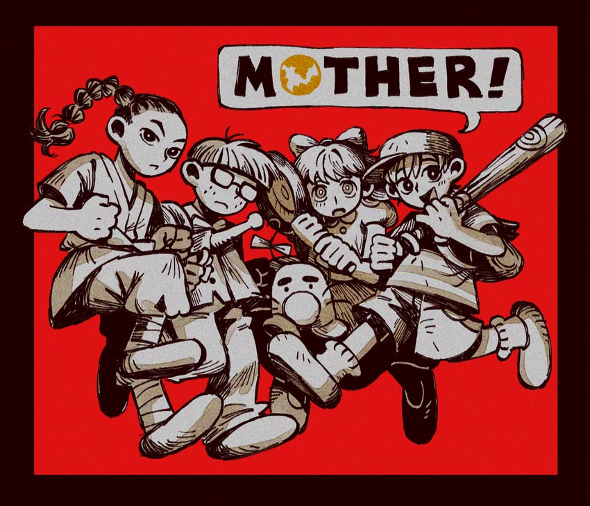 ness, paula, doseisan, jeff andonuts, and poo (mother and 1 more) drawn by 9twoeight