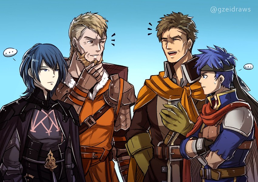 male byleth, ike, jeralt reus eisner, and greil (fire emblem and 2 more) drawn by gzei
