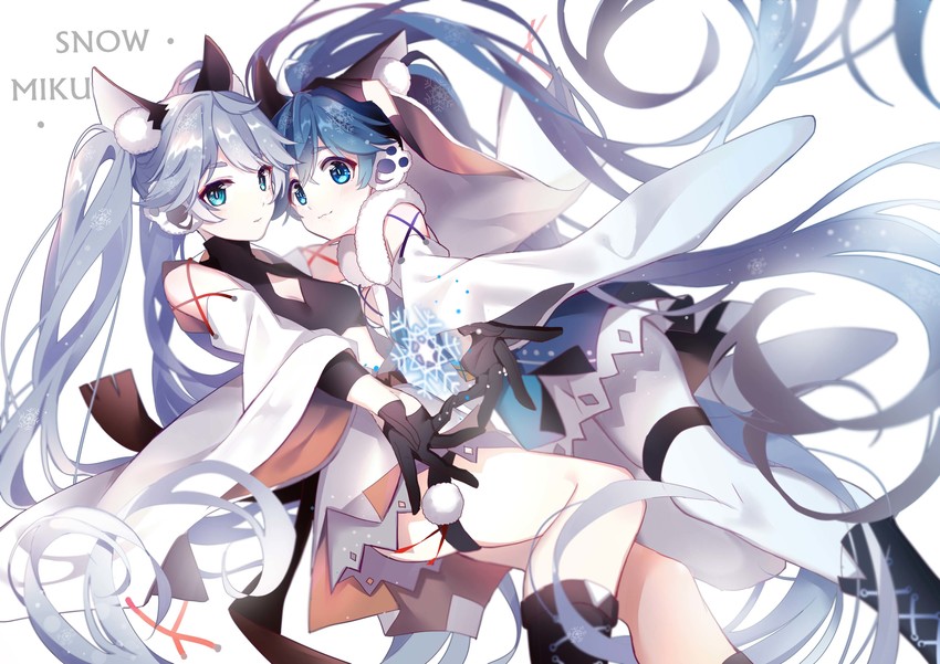 hatsune miku and yuki miku (vocaloid) drawn by akira_(ying)