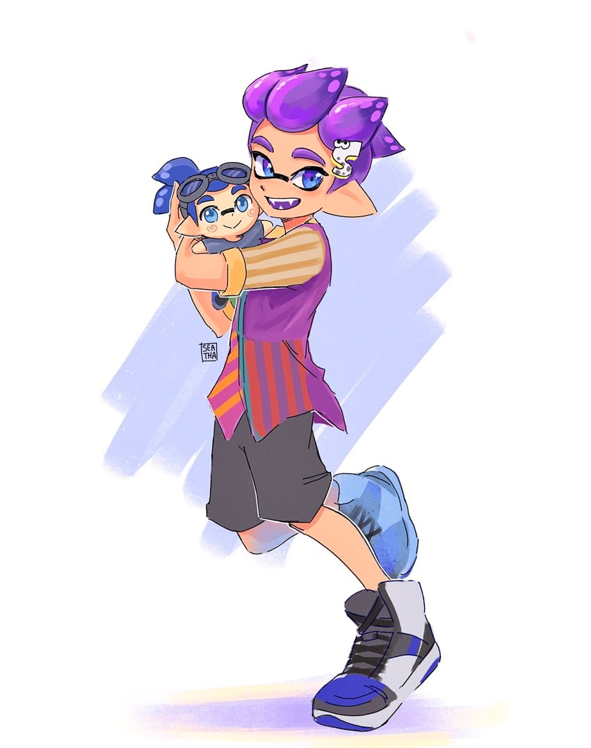 inkling player character and inkling boy (splatoon) drawn by seatha