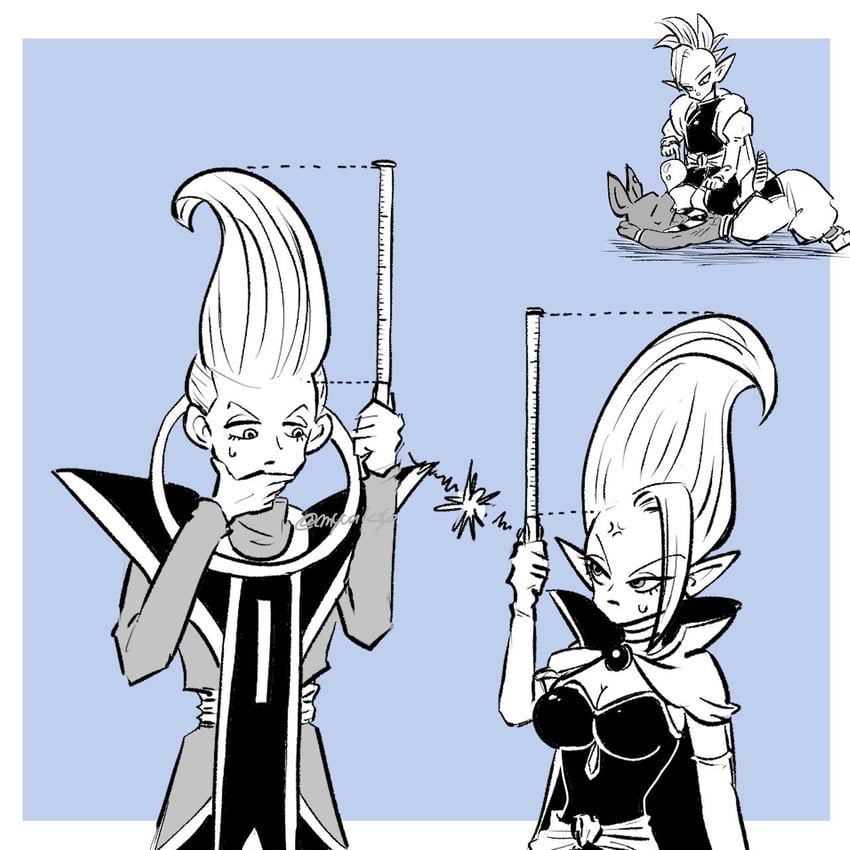 beerus, whis, shin, and dr. arinsu (dragon ball and 2 more) drawn by ireba_sui