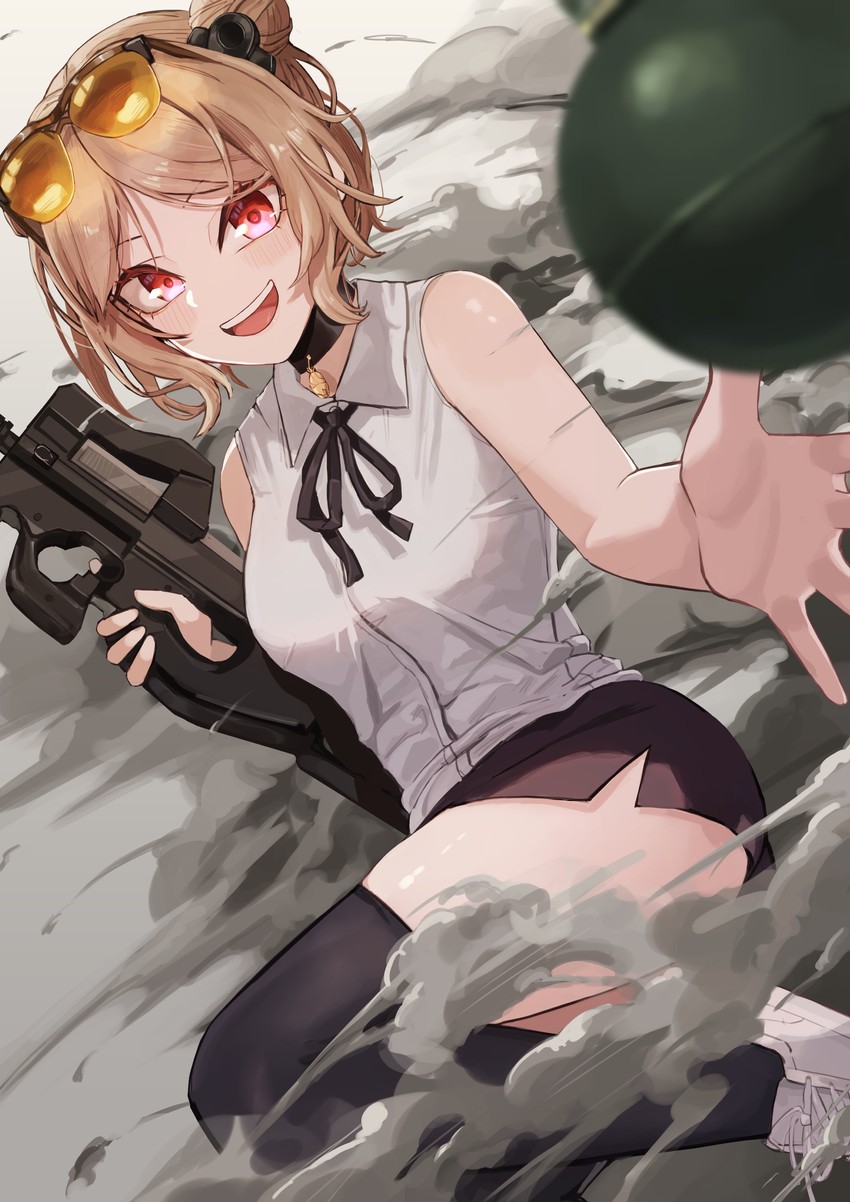 reze and p90 (girls' frontline and 1 more) drawn by tare_negima