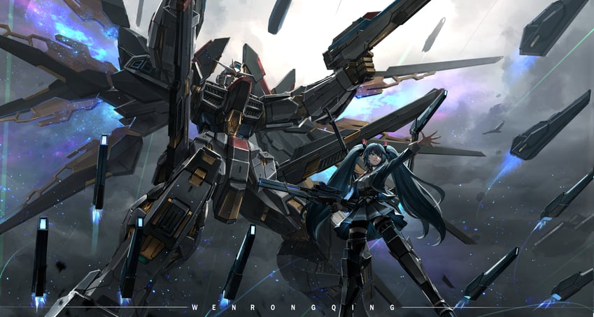 mighty strike freedom gundam and hikari (gundam and 3 more) drawn by wenrq