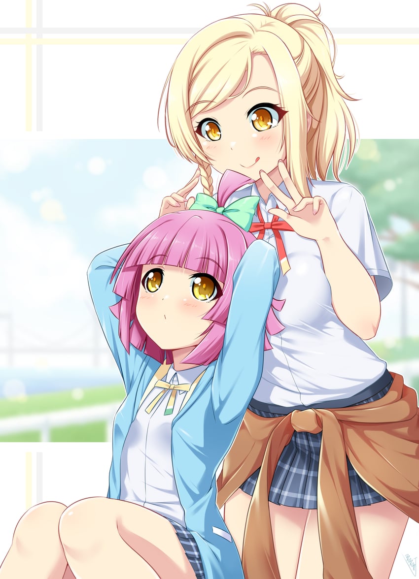 tennoji rina and miyashita ai (love live! and 1 more) drawn by bunji