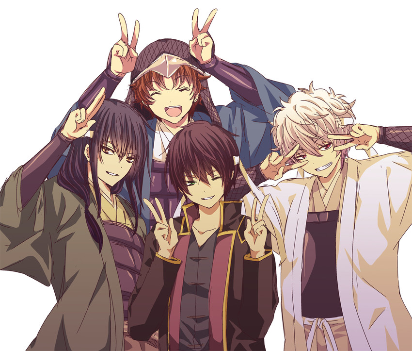 sakata gintoki, takasugi shinsuke, katsura kotarou, and sakamoto tatsuma (gintama) drawn by kiichi_go