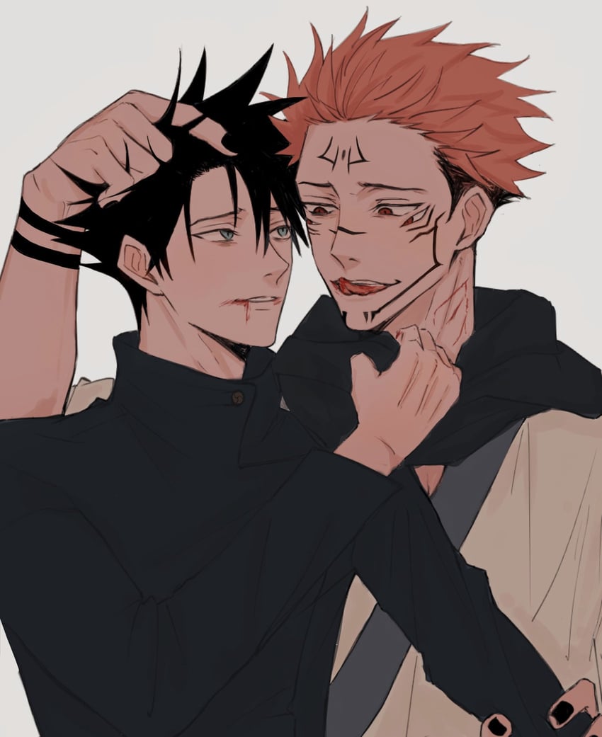 fushiguro megumi and ryoumen sukuna (jujutsu kaisen) drawn by j_haann