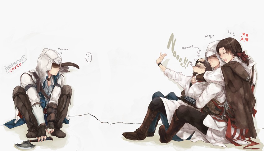 ezio auditore da firenze, altair ibn la-ahad, connor kenway, and desmond miles (assassin's creed ii and 2 more) drawn by ameushi