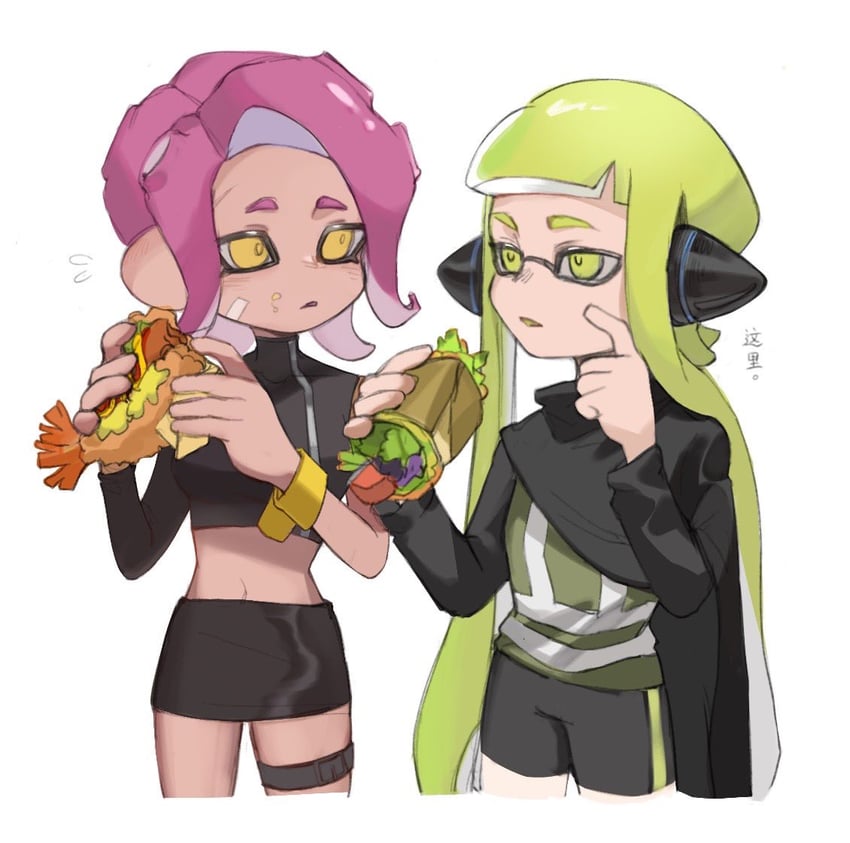 inkling player character, inkling girl, octoling player character, octoling girl, agent 8, and 1 more (splatoon and 2 more) drawn by feiguasang