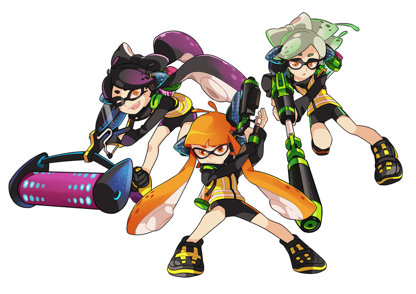 inkling player character, inkling girl, agent 3, callie, and marie (splatoon and 1 more) drawn by gomipomi