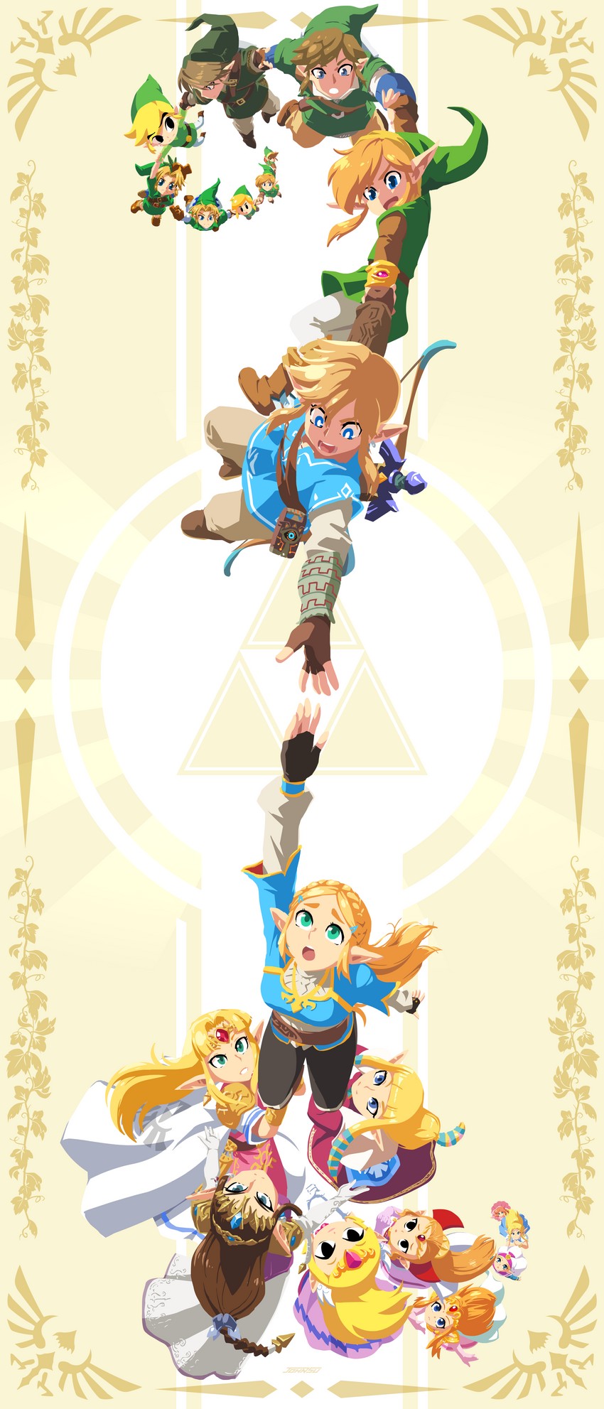 link, princess zelda, toon link, young link, and young zelda (the legend of zelda and 10 more) drawn by john_su