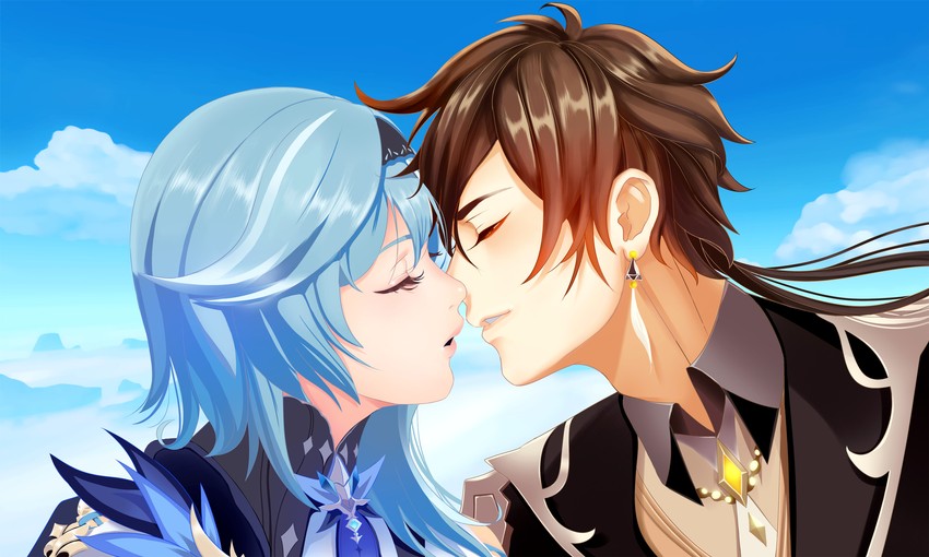 zhongli and eula (genshin impact) drawn by happyboynumber1