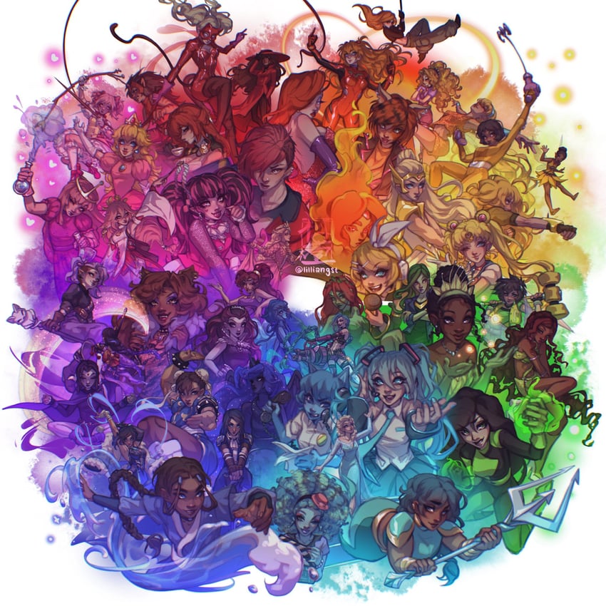 hatsune miku, kaname madoka, kagamine rin, raiden shogun, souryuu asuka langley, and 48 more (genshin impact and 41 more) drawn by lilliangst