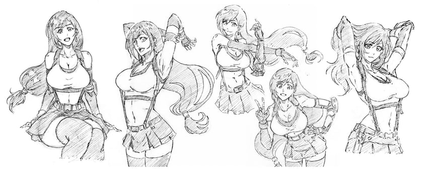 tifa lockhart (final fantasy and 2 more) drawn by rakusakugk