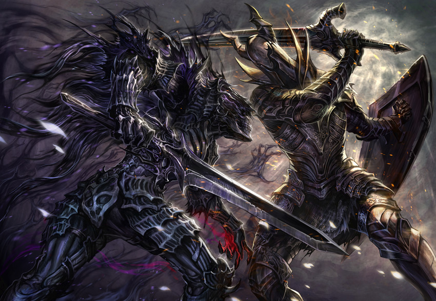 black knight and darkwraith (dark souls and 1 more) drawn by touge_(kubiwa_tsuki)