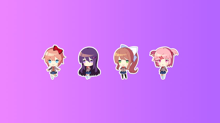 monika, natsuki, yuri, and sayori (doki doki literature club) drawn by satchely