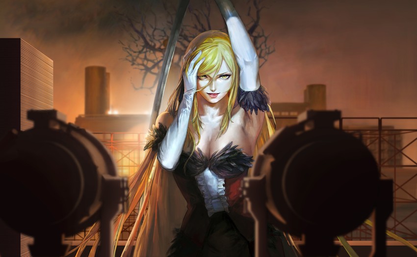oshino shinobu and kiss-shot acerola-orion heart-under-blade (monogatari and 1 more) drawn by diyin_tiqin