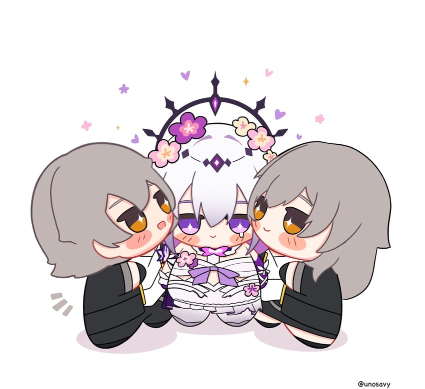 trailblazer, stelle, caelus, and castorice (honkai and 1 more) drawn by unosavy