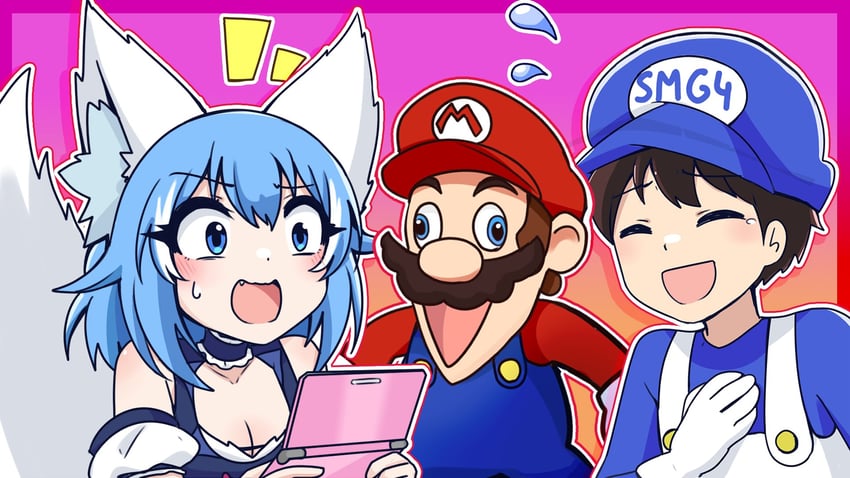 mario, wolfychu, and luke lerdwichagul (indie virtual youtuber and 2 more) drawn by wolfychu_(artist)
