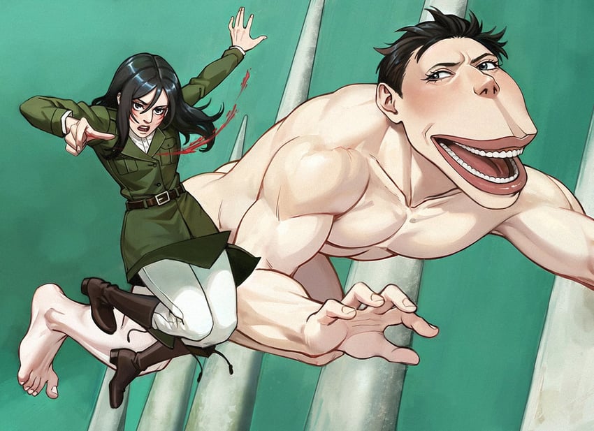 titan, pieck finger, and cart titan (shingeki no kyojin) drawn by adelheid_(moschiola)