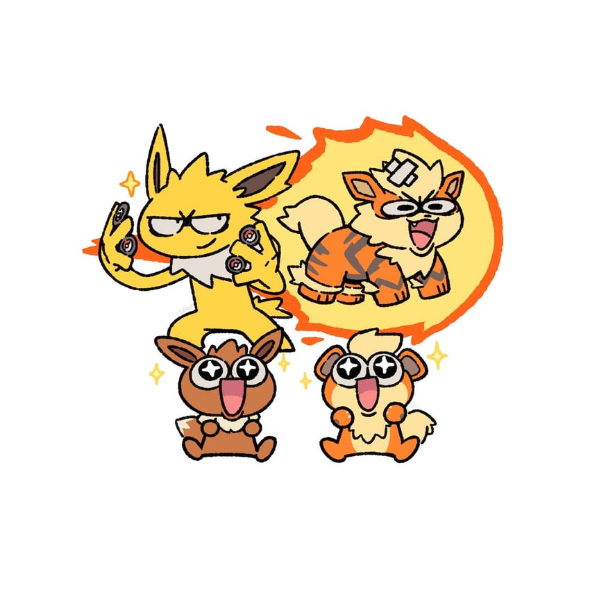 eevee, jolteon, arcanine, and growlithe (pokemon and 2 more) drawn by plainwhite