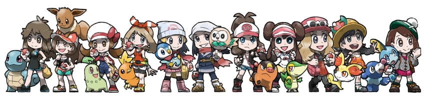dawn, may, rosa, hilda, gloria, and 17 more (pokemon and 10 more) drawn by blacknirrow