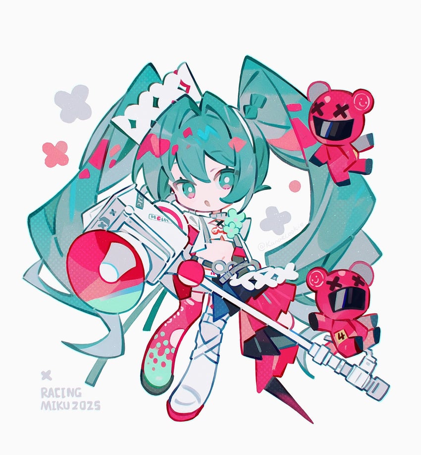 hatsune miku and racing miku (vocaloid and 2 more) drawn by kanae_(cookie)