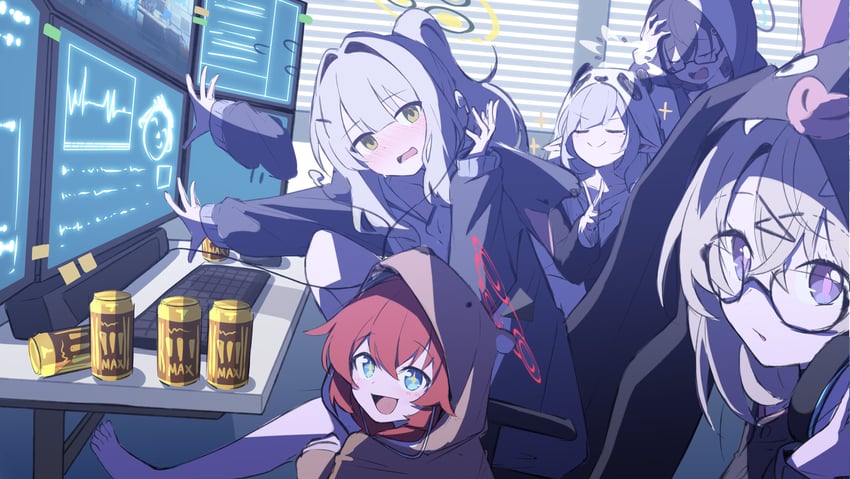 sensei, doodle sensei, himari, maki, hare, and 2 more (blue archive) drawn by mmhomm