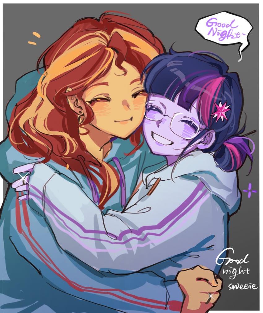 twilight sparkle, sunset shimmer, and sci-twi (my little pony and 2 more) drawn by diqiushenmeshihouzha